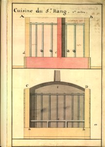 Plans en coupe de deux cuisines pour le capitaine et l'équipage sur un vaisseau de 300 hommes