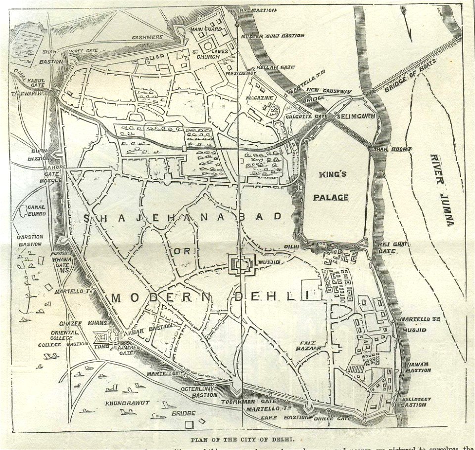 Plan of the city of Delhi, from the Illustrated London News, 1857