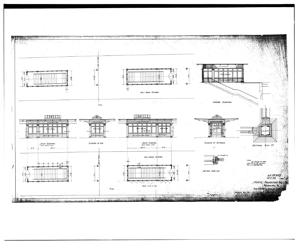 Plans, Elevations, and Details of Stair Canopies (n.d.) - North Philadelphia Station