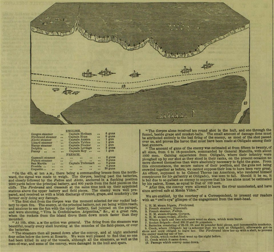 Plan of the engagement at San Lorenzo, River Plate 4 June 1846 - ILN 1846-0912-0010