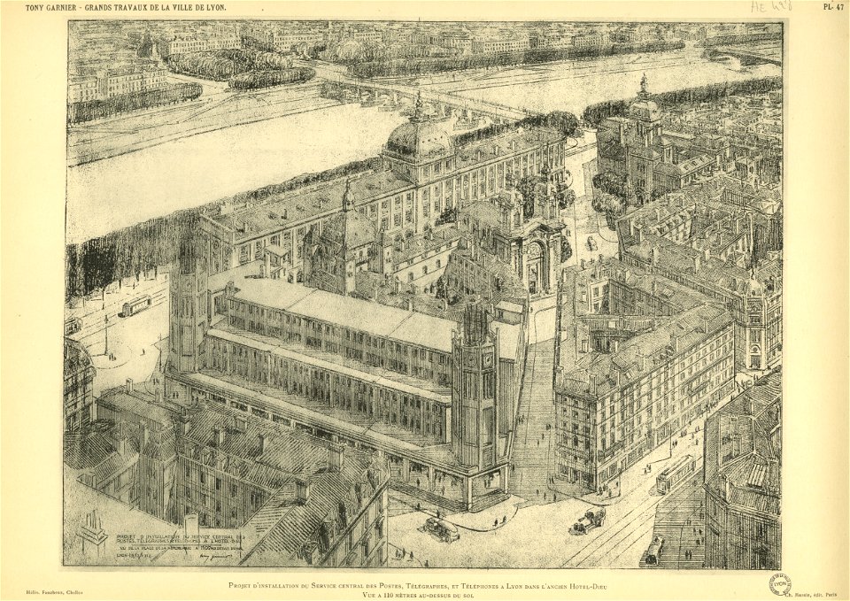 Planche 47. — Projet d’installation d’un service central des postes, télégraphes et téléphones à Lyon