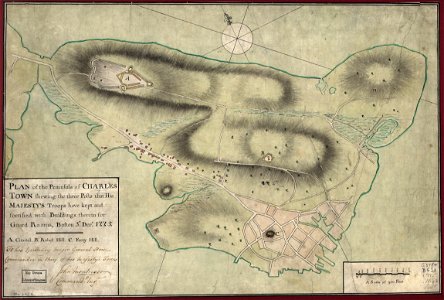 Plan of the peninsula of Charles Town shewing the three posts that His Majesty's troops have kept and fortified with buildings therein for guard rooms, Boston, 3th. (sic) Decr. 1775. To His Excellency LOC gm71002454
