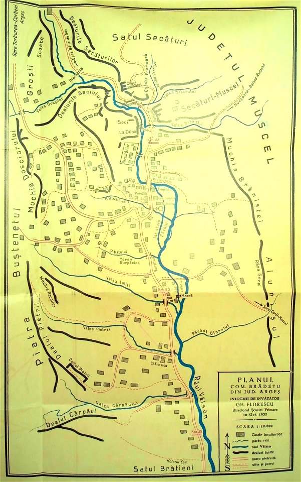 Planul Com. Brăduleț din Jud. Argeș, întocmit de învățător Gh. Florescu, în 1932