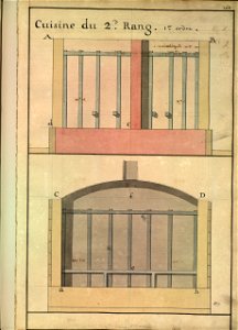 Plans en coupe de deux cuisines pour le capitaine et l'équipage sur un vaisseau de 1400 hommes