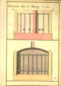 Plans en coupe de deux cuisines pour le capitaine et l'équipage sur un vaisseau de 800 hommes