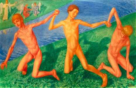 Playing boys (Three boys) by Petrov-Vodkin (1916, priv.coll)