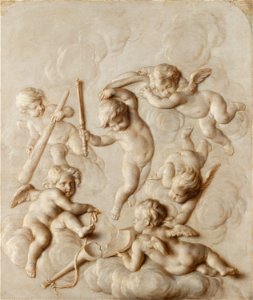 Playing Putti in the manner of Martinus Josephus Geeraerts Mauritshuis 1119. Free illustration for personal and commercial use.