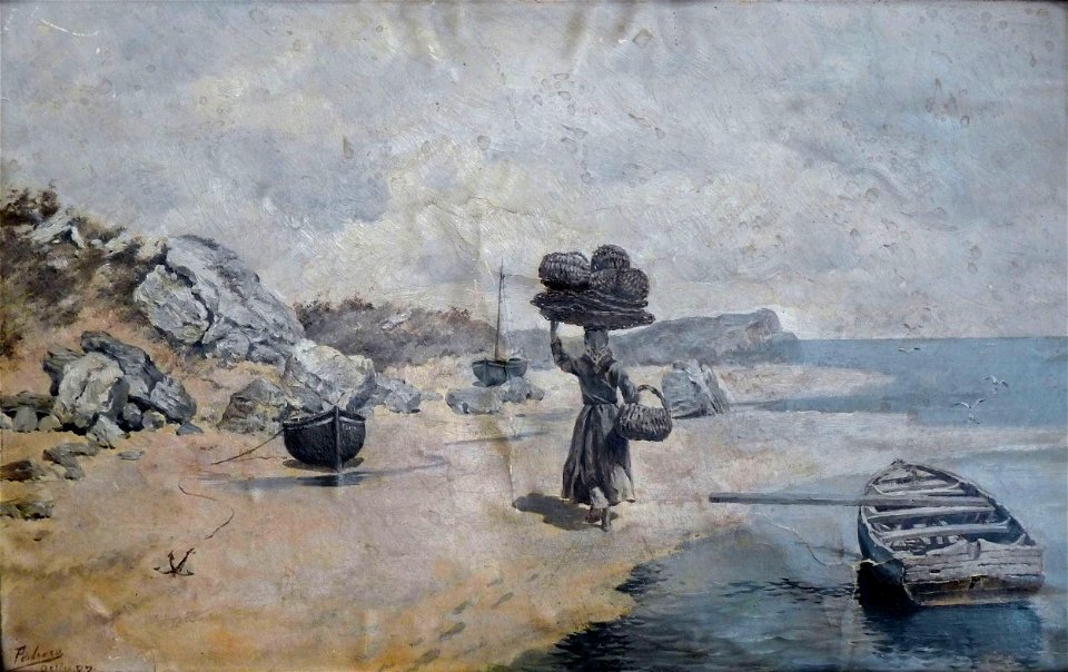 Playa, oil on cardboard, Oct. 1887, by Mariano Pedrero
