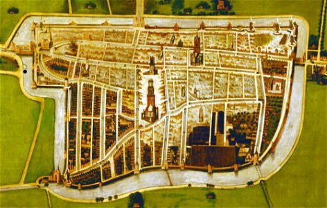 Plattegrond van Delft na de stadsbrand van 1536