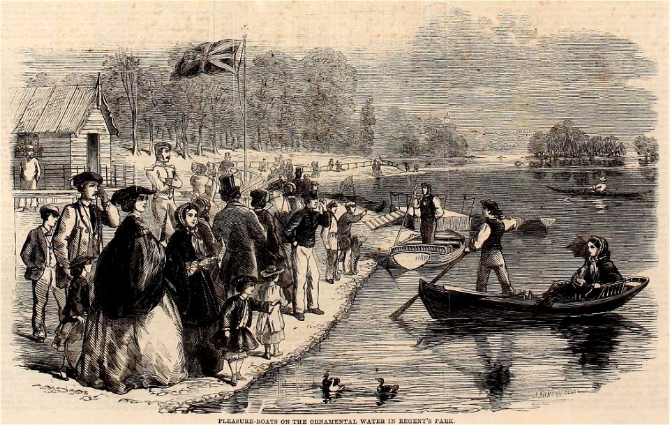 Pleasure-boats on the Ornamental Water in Regent's Park ILN 1861 (14756489146) (cropped)