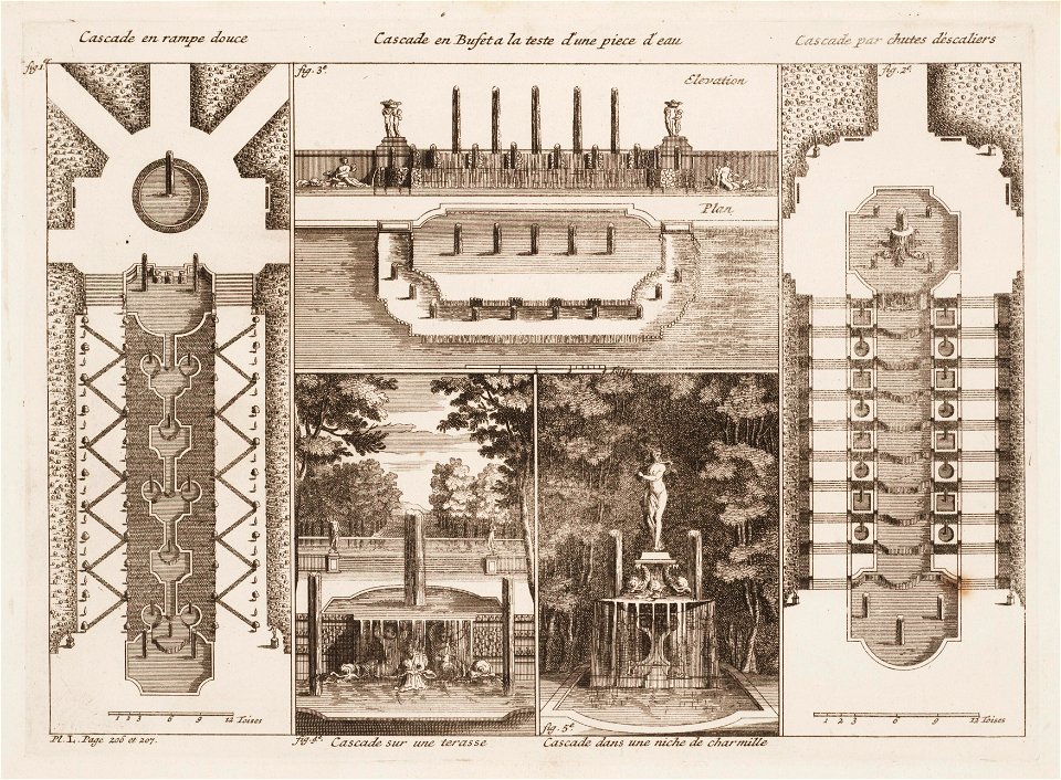Plattegrond tekening van tuinen en fonteinen, objectnr A 14249