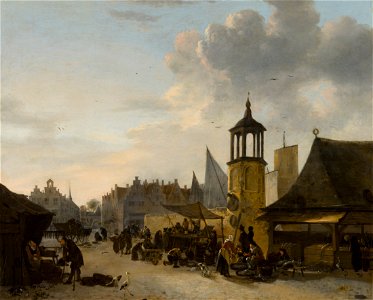 A Fish Market by Egbert van der Poel Mauritshuis 698. Free illustration for personal and commercial use.