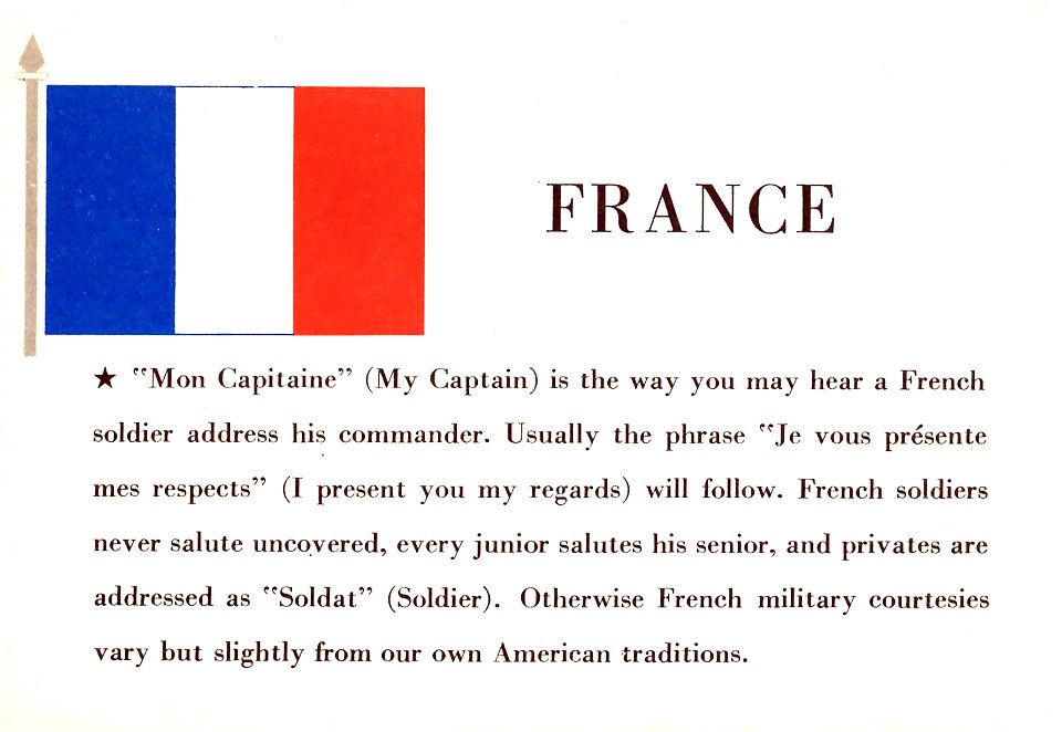 Pocket Guide of Uniform Insignia 1943 13 FRANCE Flag United Nations rank insignia (Prepared by United States Army) Author uncredited No known copyright Archive.org