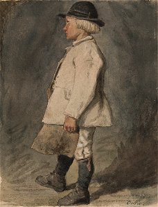 Pojke i vit tröja. Akvarell av C.G Hellqvist - Nordiska museet - NMA.0070046 (1). Free illustration for personal and commercial use.