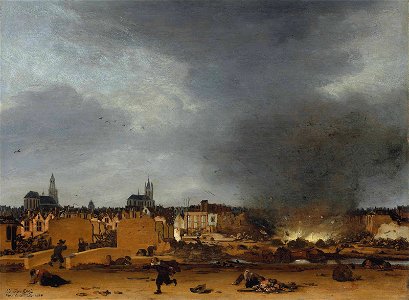 Egbert van der Poel - A view of Delft with the explosion of 1654. Free illustration for personal and commercial use.