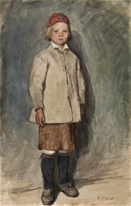 Pojke i vit tröja. Akvarell av C.G Hellqvist - Nordiska museet - NMA.0070045 (1). Free illustration for personal and commercial use.
