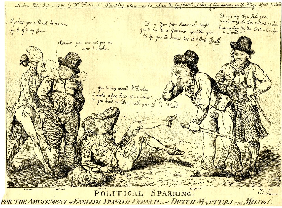 Political sparring, for the amusement of English Spanish French and Dutch masters and misses (BM 1868,0808.5958)