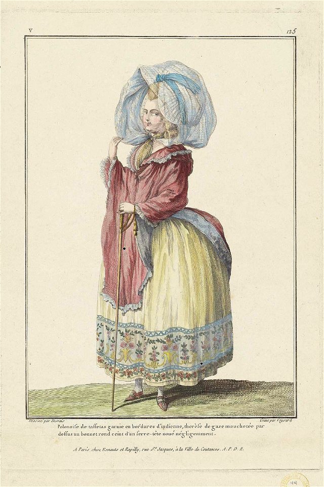 Polonaise de taffetas garnie en bordures d'indienne
