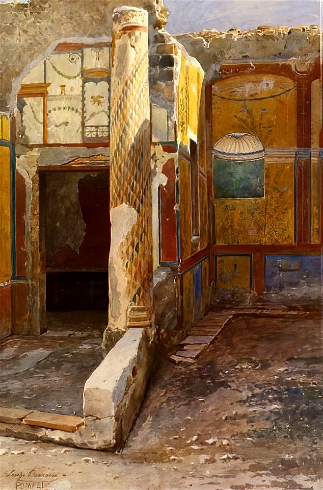 Pompeii interior watercolor by Luigi Bazzani (before 1927)
