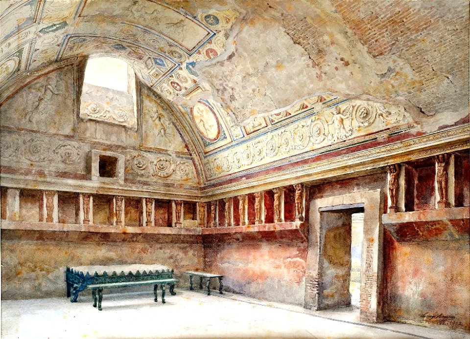 Pompeii Bath watercolor by Luigi Bazzani