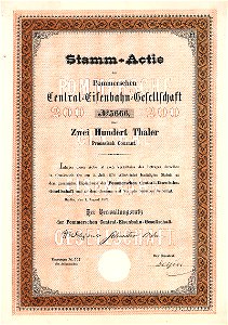 Pommersche Central-Eisenbahn-Gesellschaft 200 Th 1870