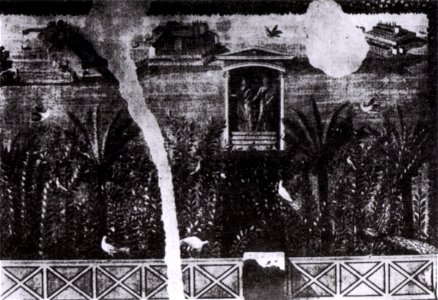 Pompei, casa delle amazzoni, particolare di una parete (disegno acquarellato del XIX secolo)