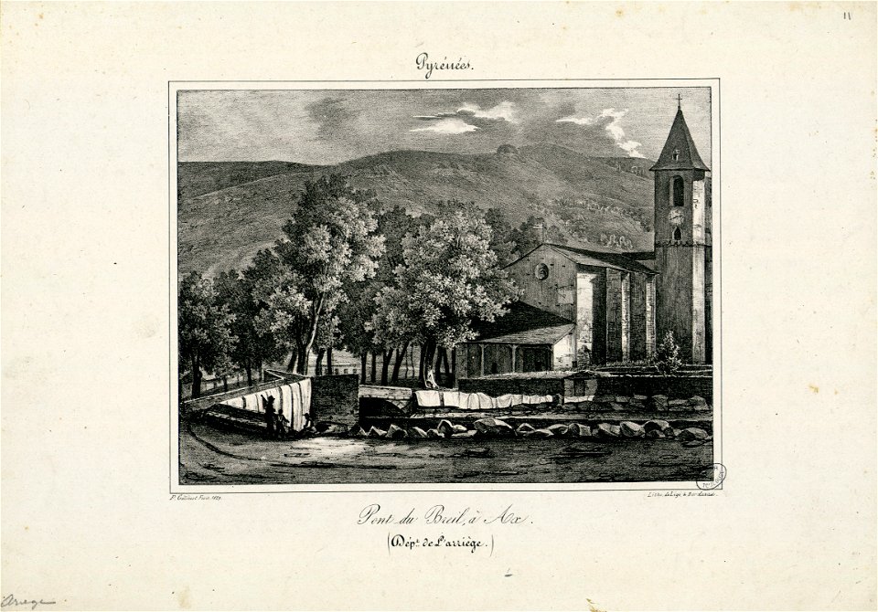 Pont du Breil (i.e. Breilh) à Ax (Ariège) - 1829 - Fonds Ancely - B315556101 A GELIBERT 1 011