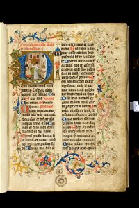 Pontificale Sinte Marie-UBU Hs. 400-f.001r-Bisschop bereidt zich voor op de mis door zijn handen te wassen
