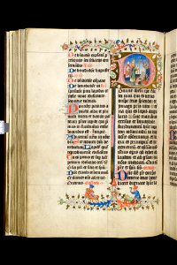Pontificale Sinte Marie-UBU Hs. 400-f.063v-Wijding van de eerste steen van een kerk door een bisschop