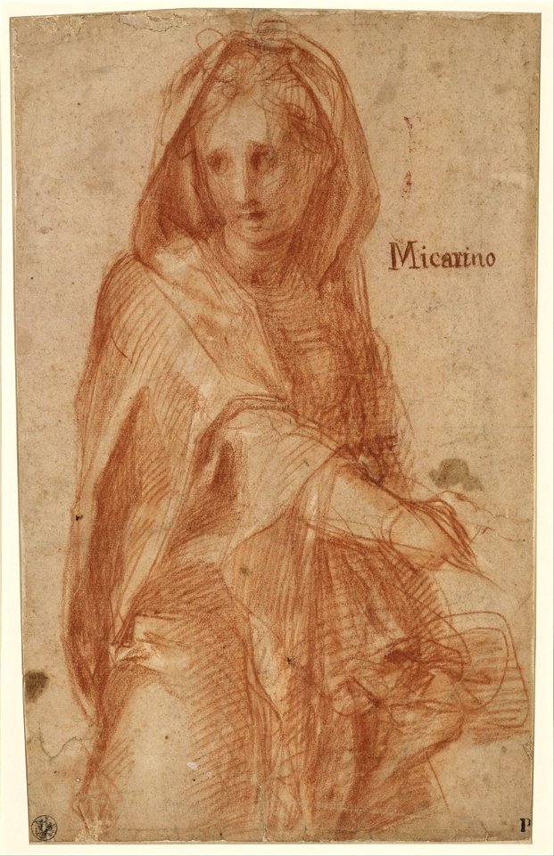 Jacopo Pontormo (actually Jacopo Carrucci) - Female figure with covered head (study for a figure in the fresco of the Visitation in Santissima An... - Google Art Project