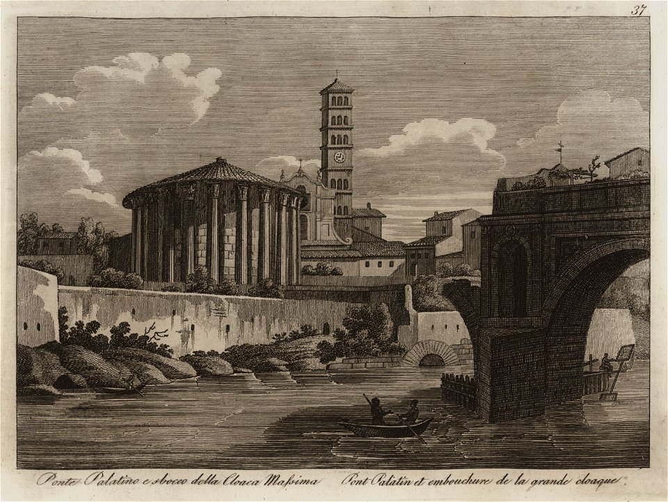 Ponte Palatino e sboceo della Cloaca Massima - Li Monumenti Piú Celebri Di Roma Antica E Moderna Disegnati Da Vero Ed Incisi Dai Migliori Artisti Rome Presso Po - 1850
