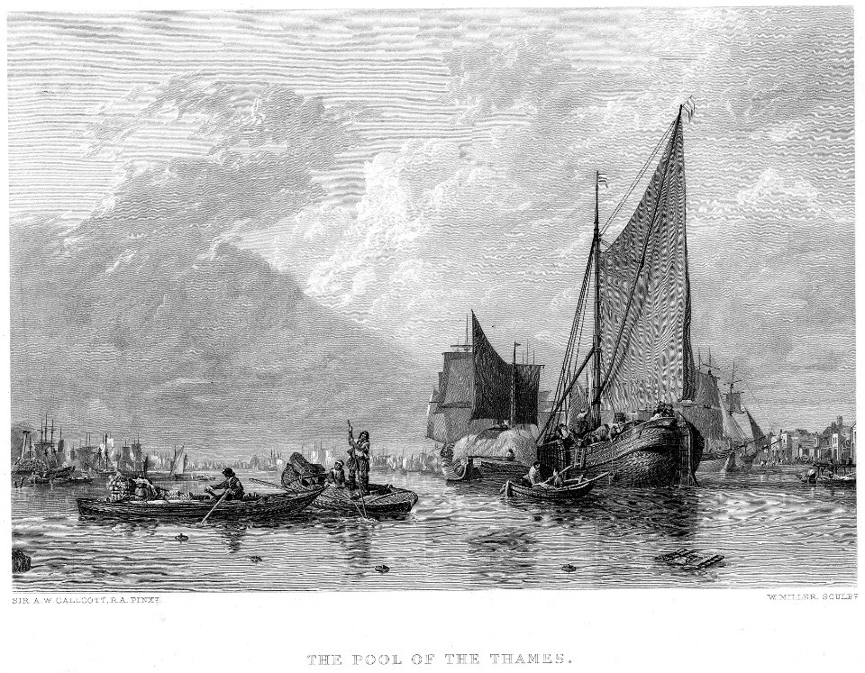 Pool of the Thames engraving by William Miller after Sir A W Calcott