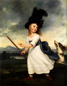 Portrait of a girl with gun and hound