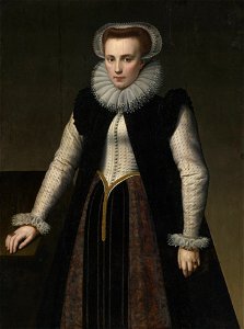 Portrait of a Lady, Three Quarter Length, in a Ruff with Matching Lace Cap and Cuffs by Anthonie Blocklandt. Free illustration for personal and commercial use.