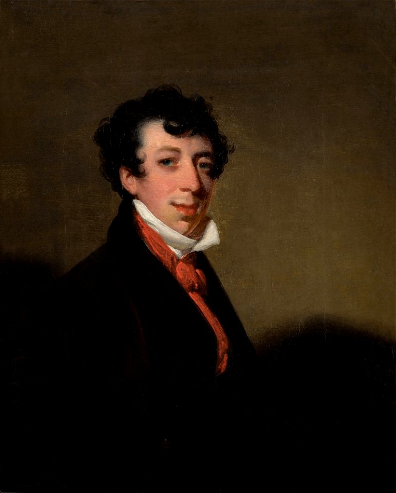 Portrait of a gentleman wearing a brown coat and red cravat 