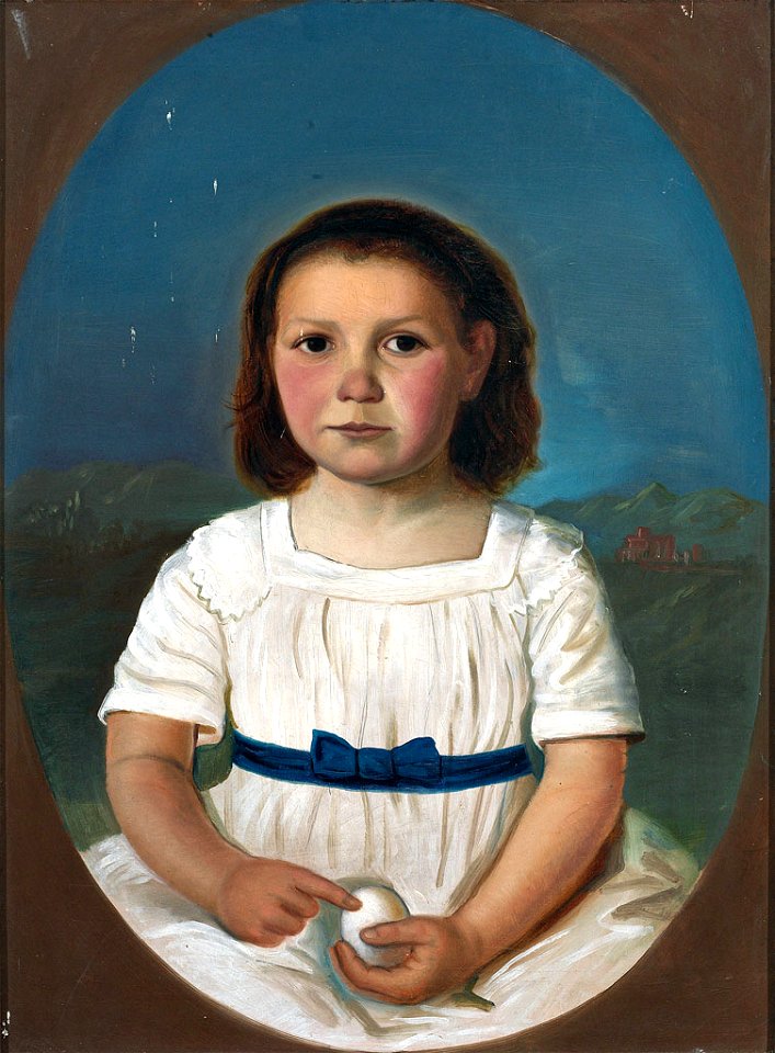 Portrait eines kleinen Mädchens mit Ei 19Jh