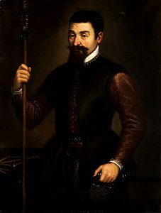 Portrait eines Feldherrn mit Degen Lanze und Feldmessinstrument
