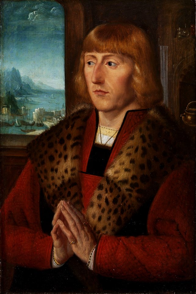 Portrait eines Edelmannes vor einem Fenster D 16 Jh