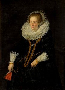 Portrait of a lady, three-quarter length, in a wide lace collar, holding a fan