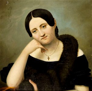 Portrait einer Frau mit Pelzstola 1841. Free illustration for personal and commercial use.