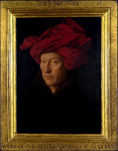 Portrait of a Man in a Turban (Jan van Eyck) with frame. Free illustration for personal and commercial use.