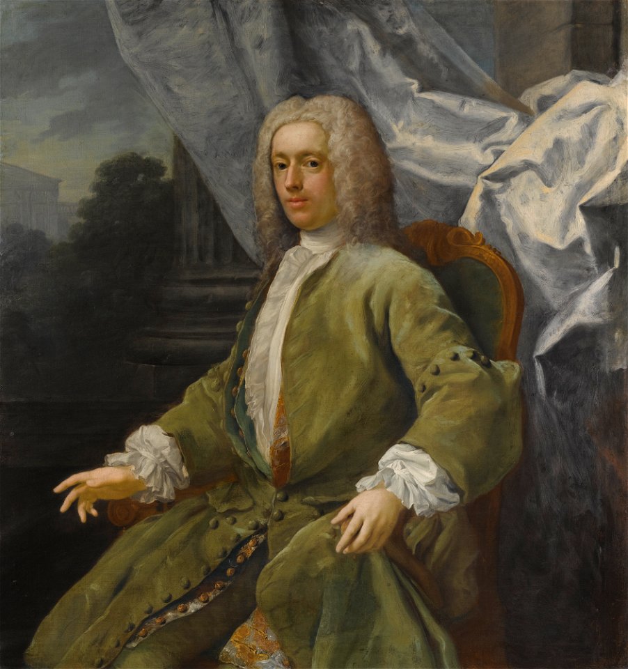 Portrait of a Seated Gentleman, Three Quarter Length, Wearing a Green Jacket by Jacopo Amigoni