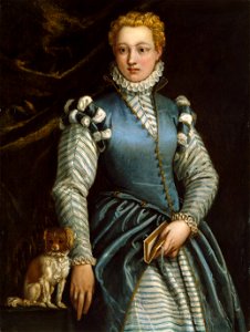 Portrait of a Woman with a Dog - Veronese - Museo Thyssen. Free illustration for personal and commercial use.