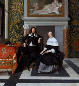 Portrait of a Man and Woman in an Interior, about 1666 by Eglon van der Neer. Free illustration for personal and commercial use.