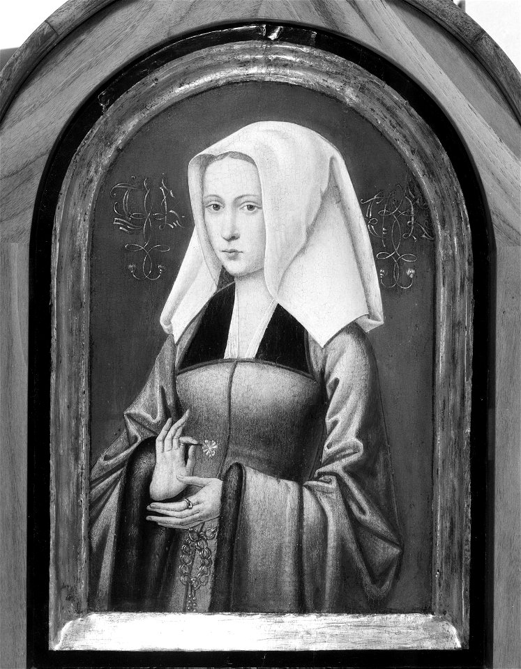 Portrait of a Young Woman with Wimple and Holding a Pink