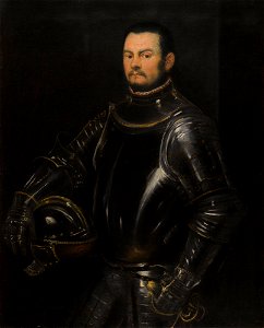 Portrait of a Young Bearded Man Wearing Armor by Tintoretto. Free illustration for personal and commercial use.
