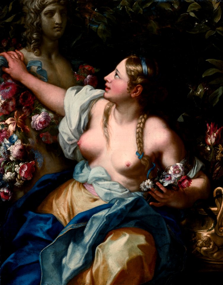 Portrait of a young woman as Flora, by Carlo Maratti and Karel van Vogelaer