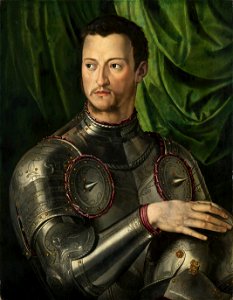 Portrait of Cosimo I de' Medici in Armour (by Agnolo Bronzino) - Museo Nacional Thyssen-Bornemisza, Madrid - (Original colors)