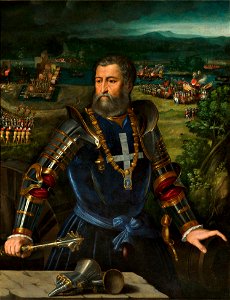 Portrait of Alfonso I d'Este, Duke of Ferrara (1476–1534), by Battista Dossi. Free illustration for personal and commercial use.