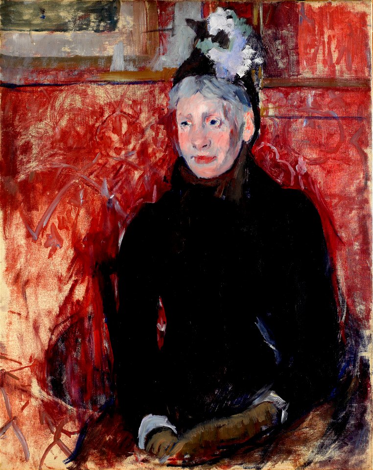 Portrait of an Elderly Lady in a Bonnet - Red Background by Mary Cassatt